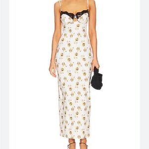 Montce Lena Gold Filigree Maxi Dress with Black Accents